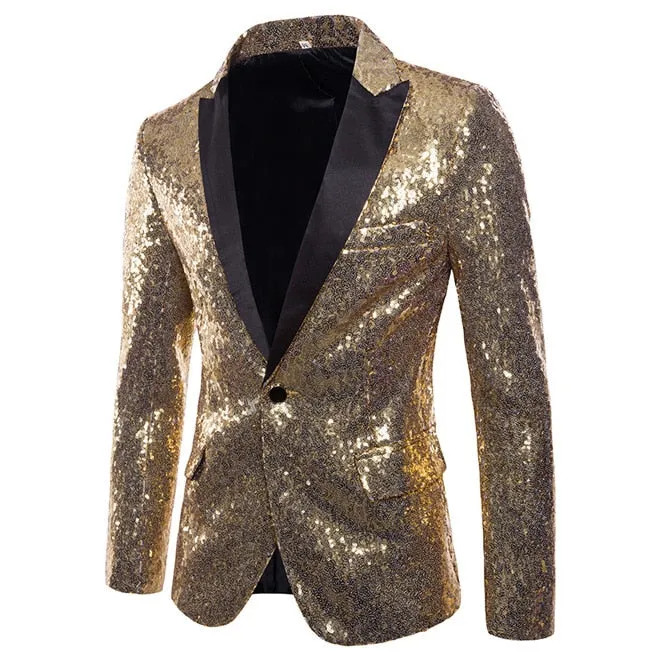 Shiny Gold Sequin Glitter Embellished Blazer Jacket Men's Nightclub Prom Suit Blazer Homme Stage Clothes For singers