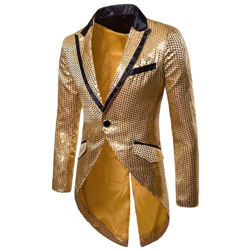 Shiny Gold Sequin Glitter Embellished Blazer Jacket Men's Nightclub Prom Suit Blazer Homme Stage Clothes For singers