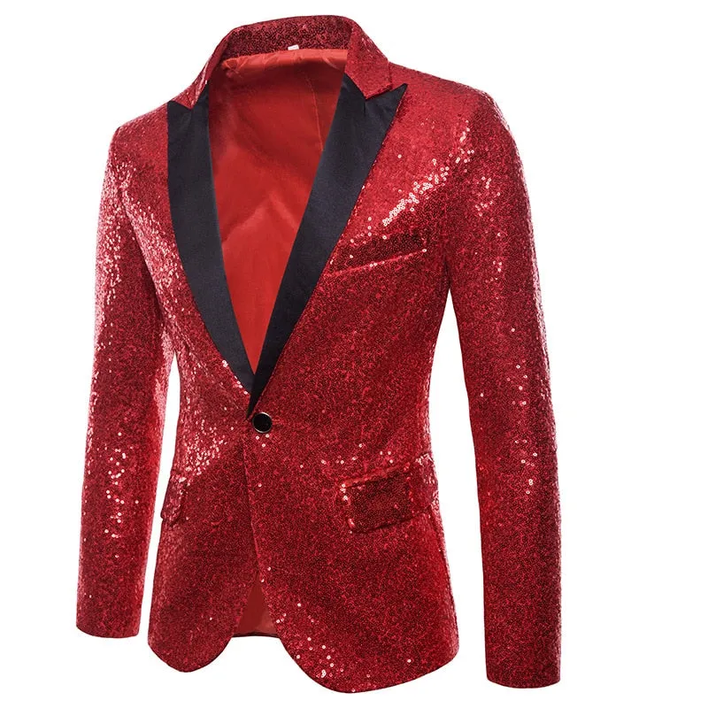 Shiny Gold Sequin Glitter Embellished Blazer Jacket Men's Nightclub Prom Suit Blazer Homme Stage Clothes For singers