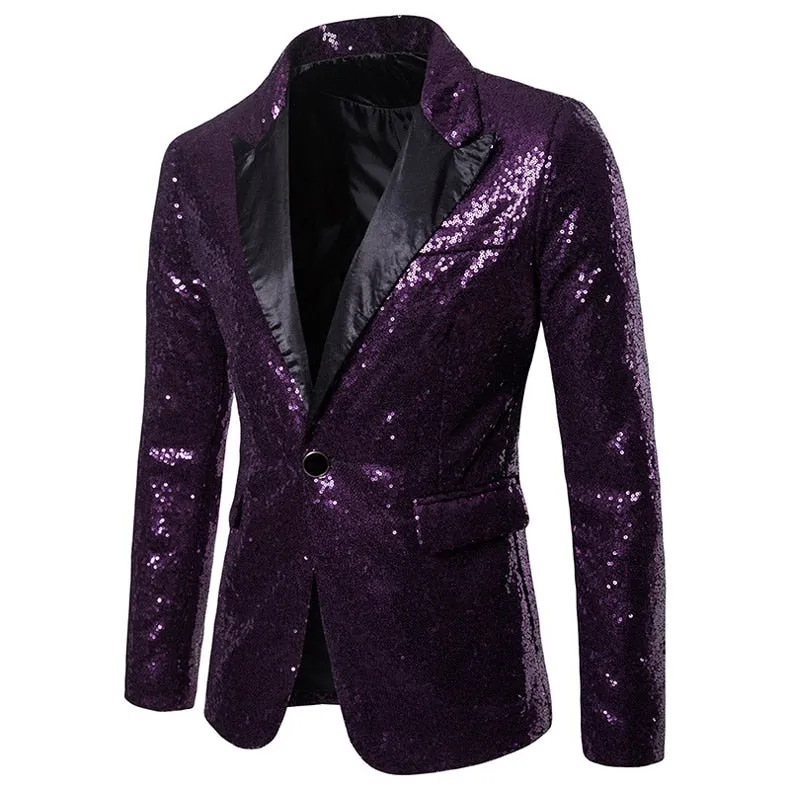 Shiny Gold Sequin Glitter Embellished Blazer Jacket Men's Nightclub Prom Suit Blazer Homme Stage Clothes For singers