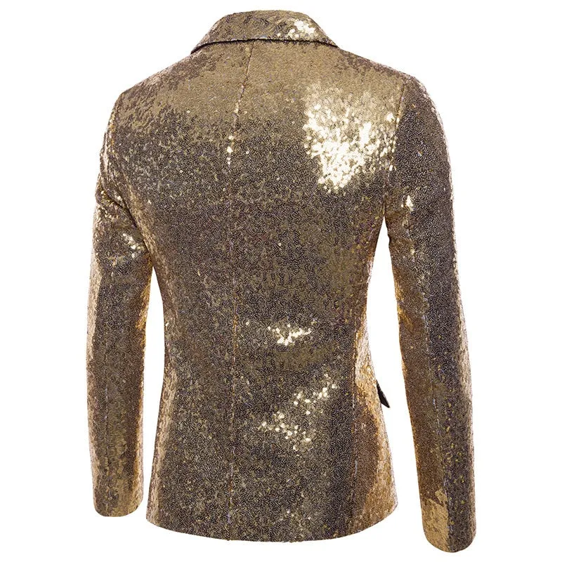 Shiny Gold Sequin Glitter Embellished Blazer Jacket Men's Nightclub Prom Suit Blazer Homme Stage Clothes For singers