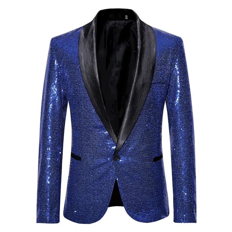 Shiny Gold Sequin Glitter Embellished Blazer Jacket Men's Nightclub Prom Suit Blazer Homme Stage Clothes For singers