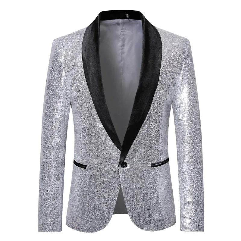 Shiny Gold Sequin Glitter Embellished Blazer Jacket Men's Nightclub Prom Suit Blazer Homme Stage Clothes For singers