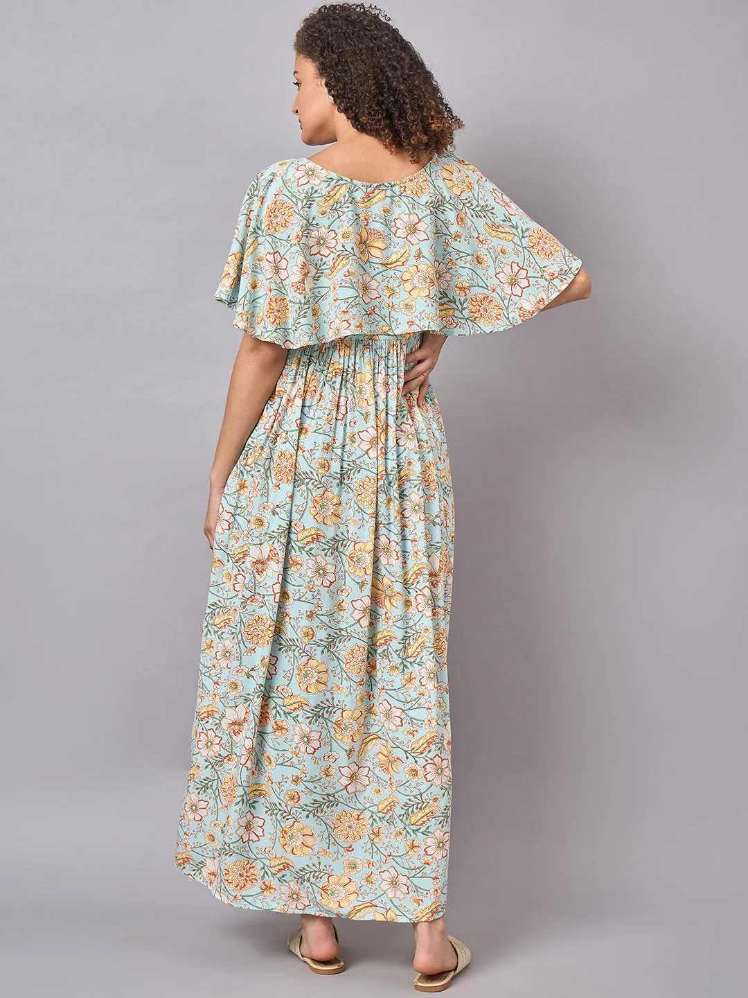 Sky Blue Floral Maternity and Nursing Maxi Dress