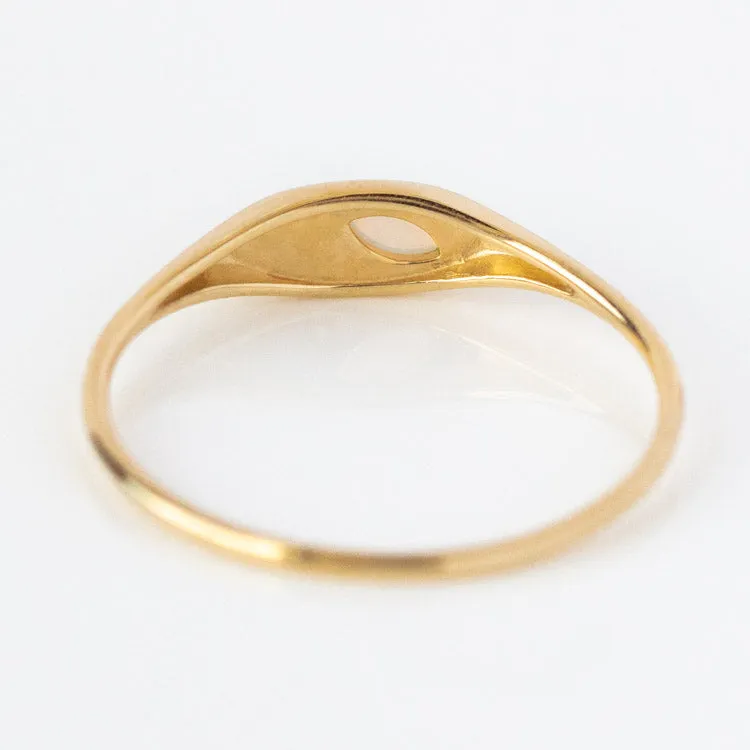 Solid Gold Opal and Diamond Signet Ring