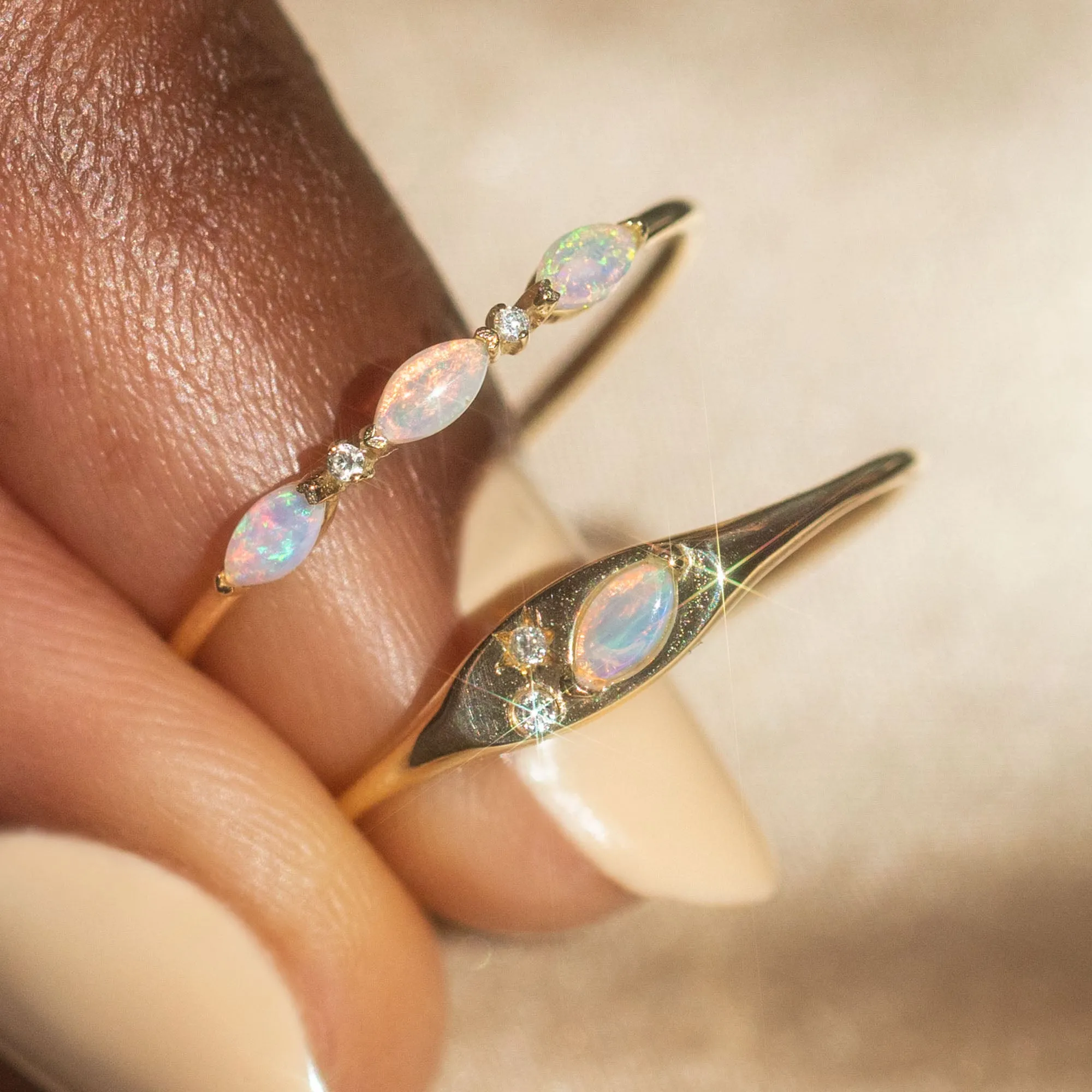 Solid Gold Opal and Diamond Signet Ring