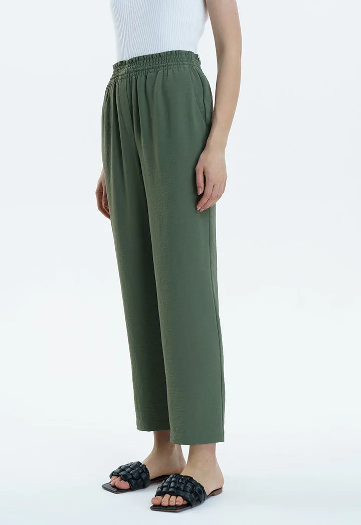 Solid Loose Fit Crinkled Trouser