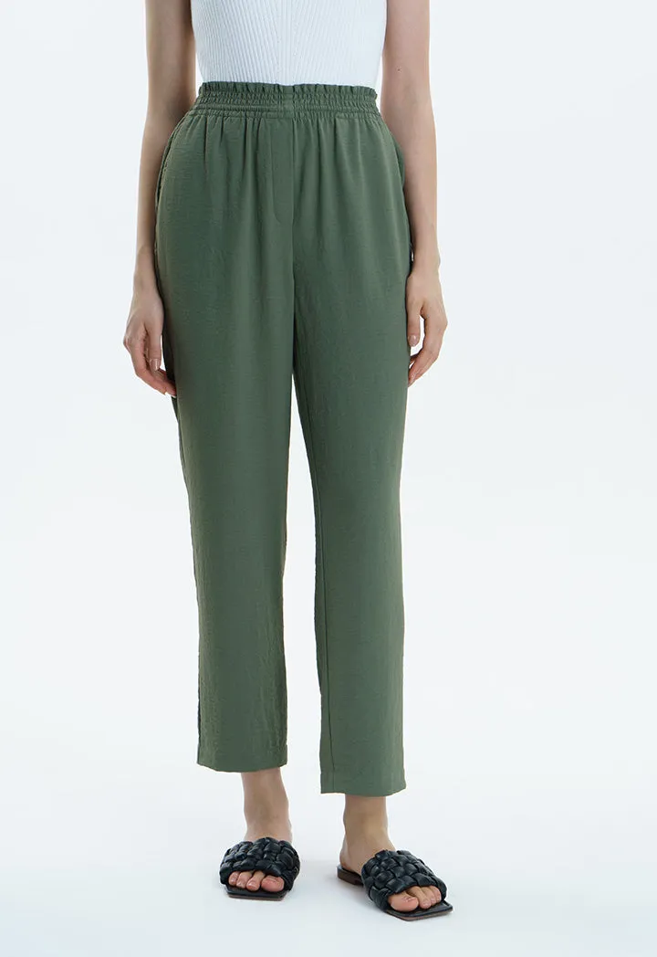 Solid Loose Fit Crinkled Trouser