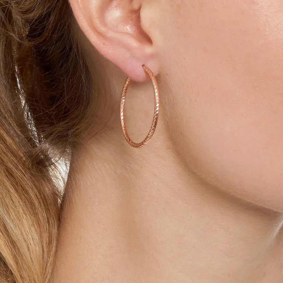 Sparkly, Diamond-Cut Roma Hoop Earrings: Extra Small   Small - Silver