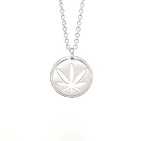 Sterling Silver Modern 7 Leaf Cutout Disc Pendant - Detailed edge