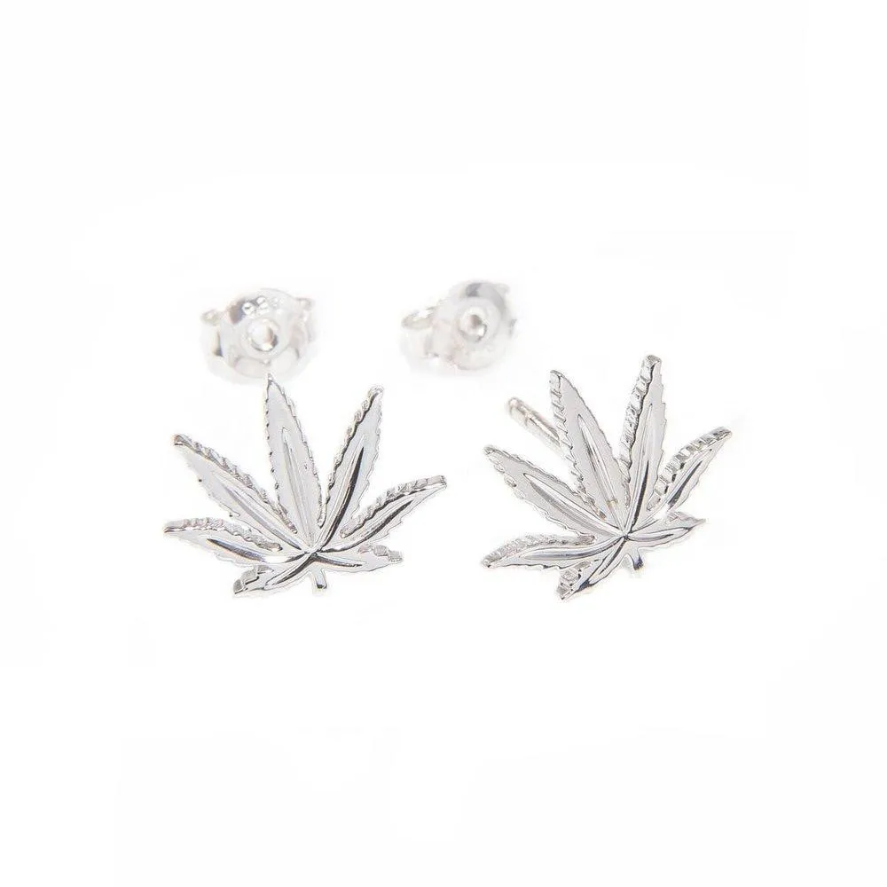 Sterling Silver Sativa Leaf Classic Stud Earrings