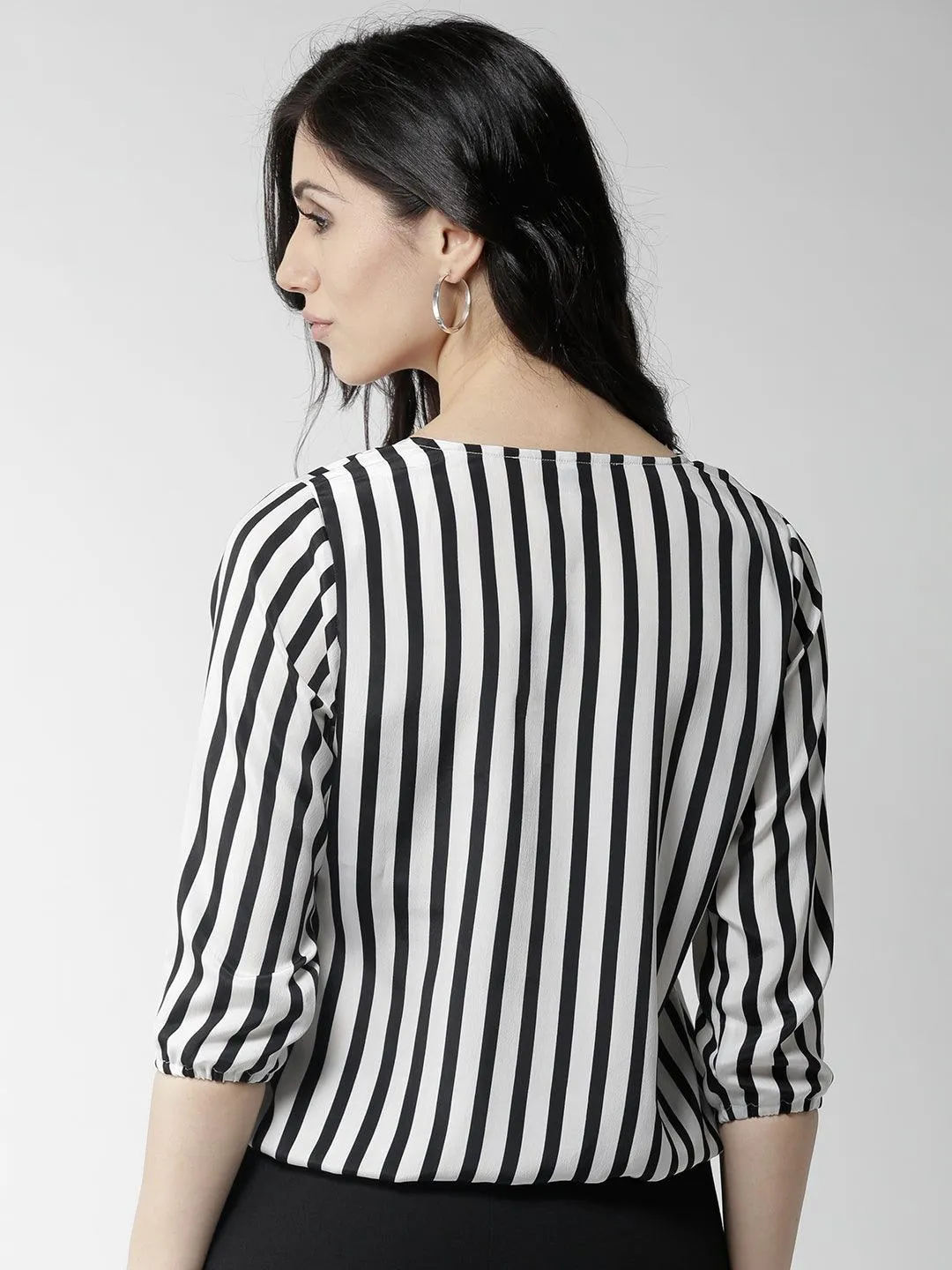 Style Quotient Women Black and White Stripe Polyester Relaxed fit Smart casual top