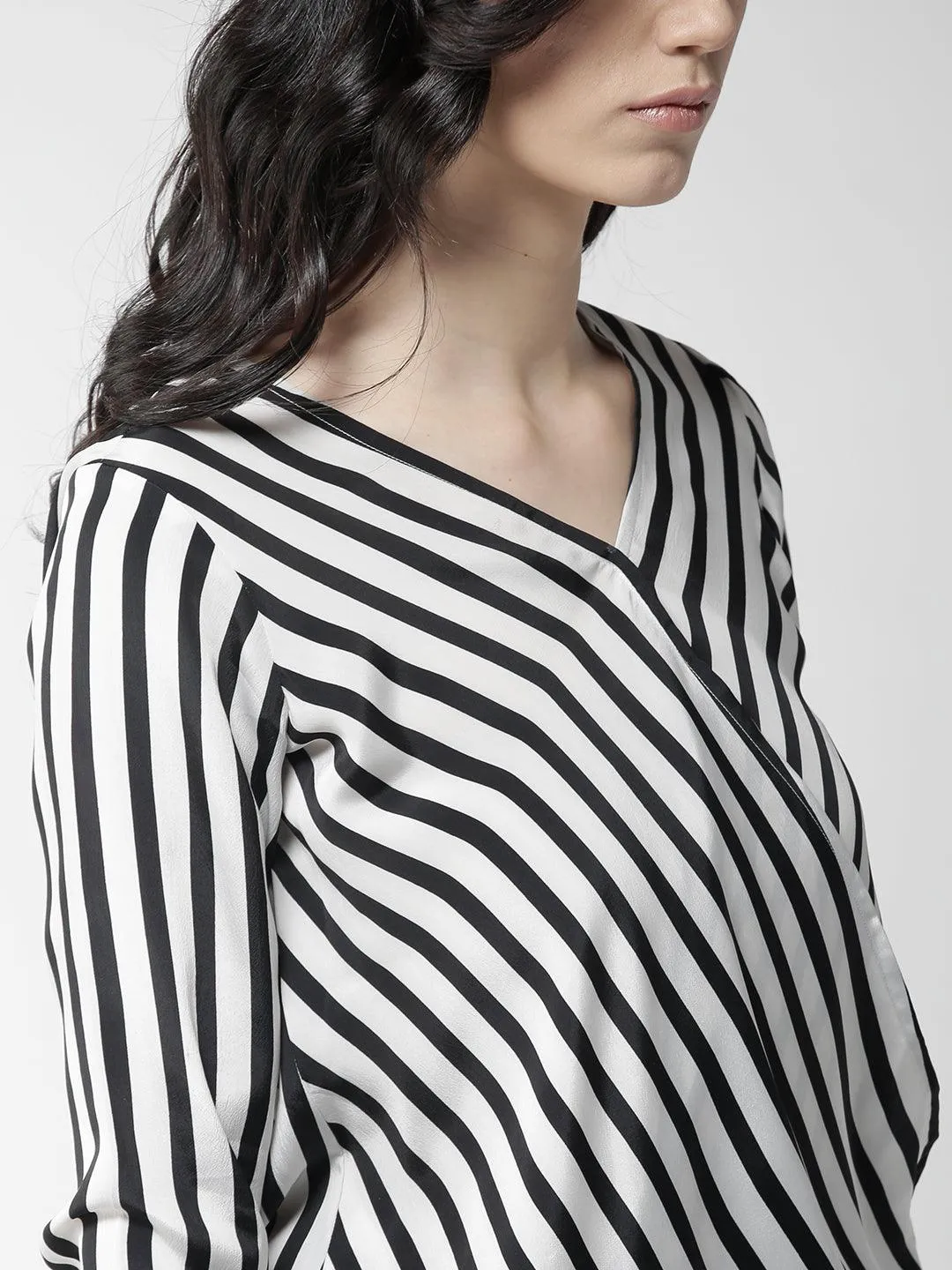 Style Quotient Women Black and White Stripe Polyester Relaxed fit Smart casual top