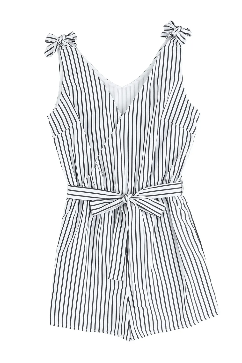 Sunset and Swim Striped Tie-Shoulder Belted Surplice Romper