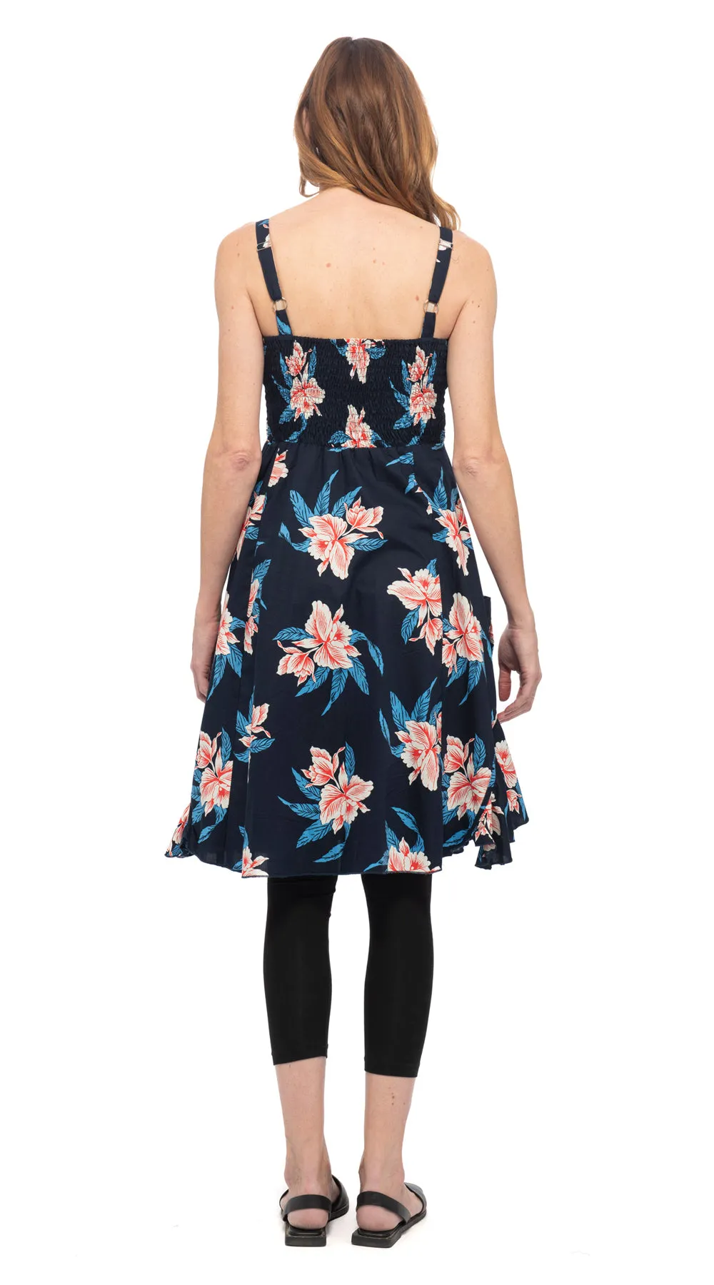 Swing Dress - navy hibiscus - cotton