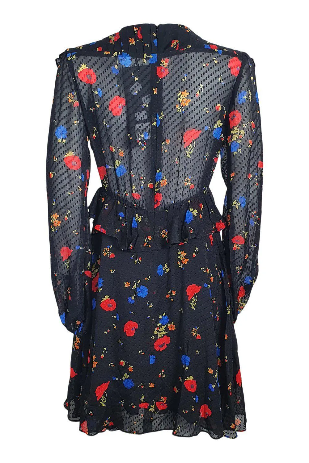 THE KOOPLES Black Silk Floral Print Long Sleeve Mini Dress (1 | UK 10 | EU 36)