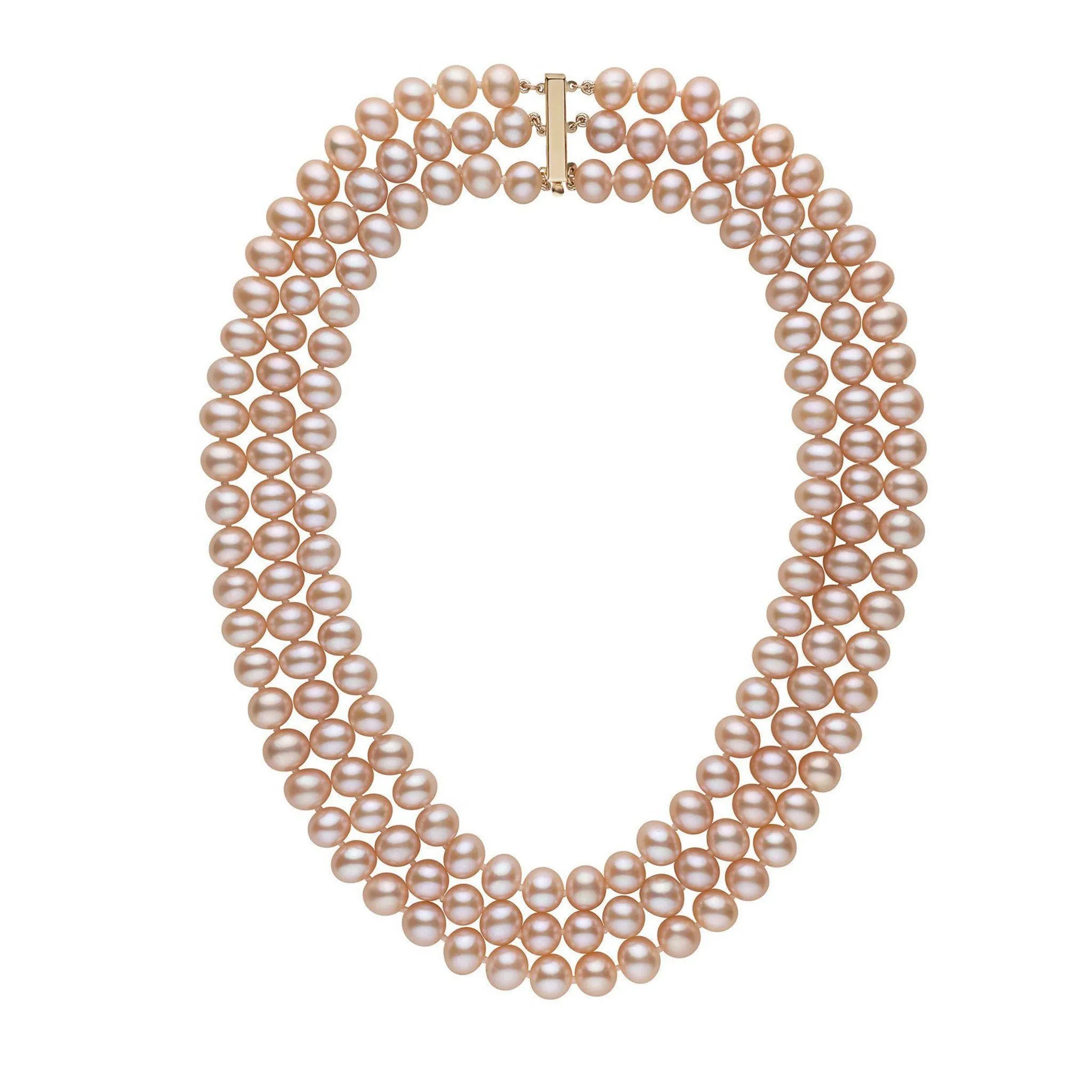 Triple Strand 8.5-9.0 mm AA  Pink to Peach Freshwater Pearl Necklace