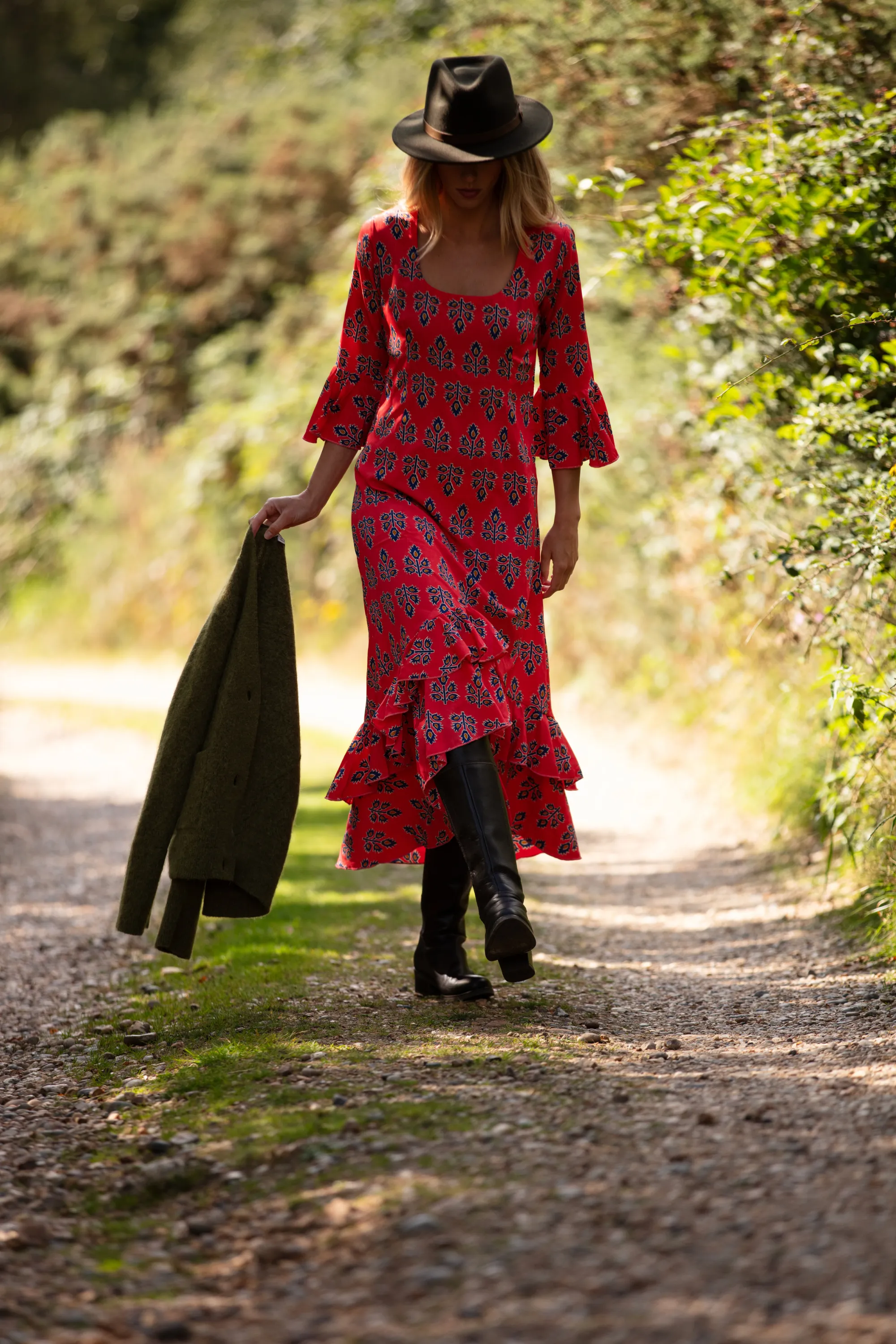 Victoria Midi Dress in Orange Thistle