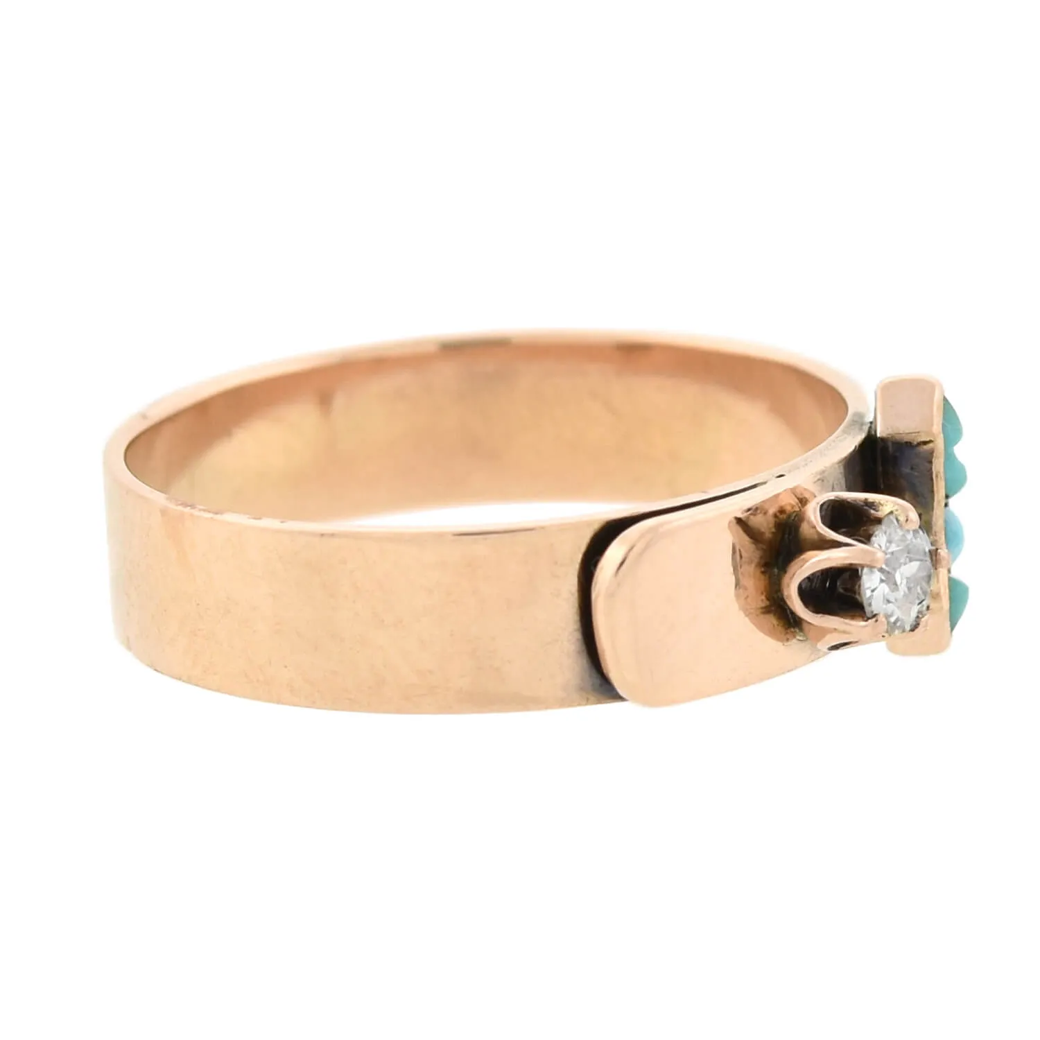 Victorian 14kt Turquoise   Diamond Belt Motif Ring