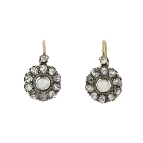 Victorian 18kt/Sterling Diamond   Pearl Cluster Earrings