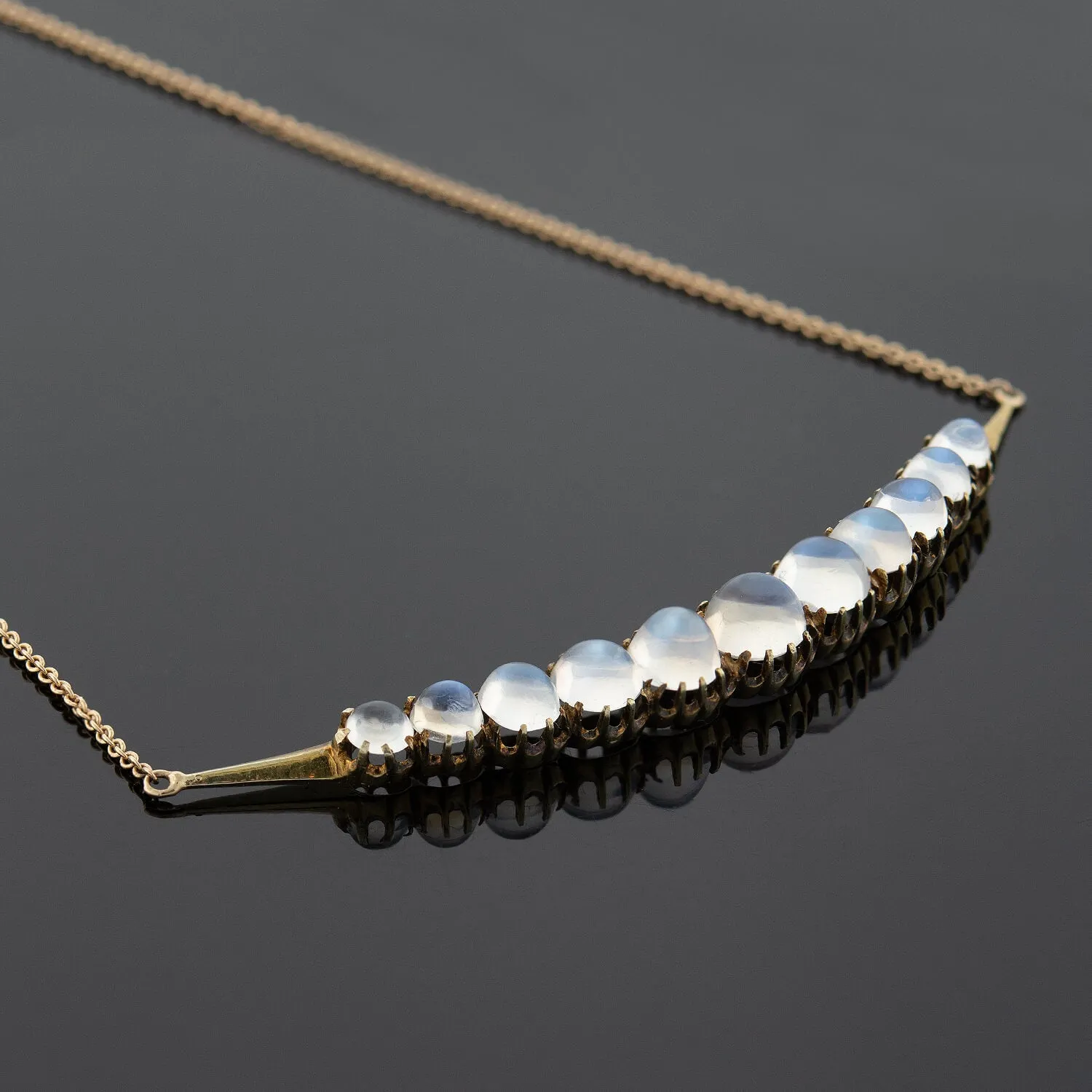 Victorian Conversion 14kt   Moonstone Crescent Necklace