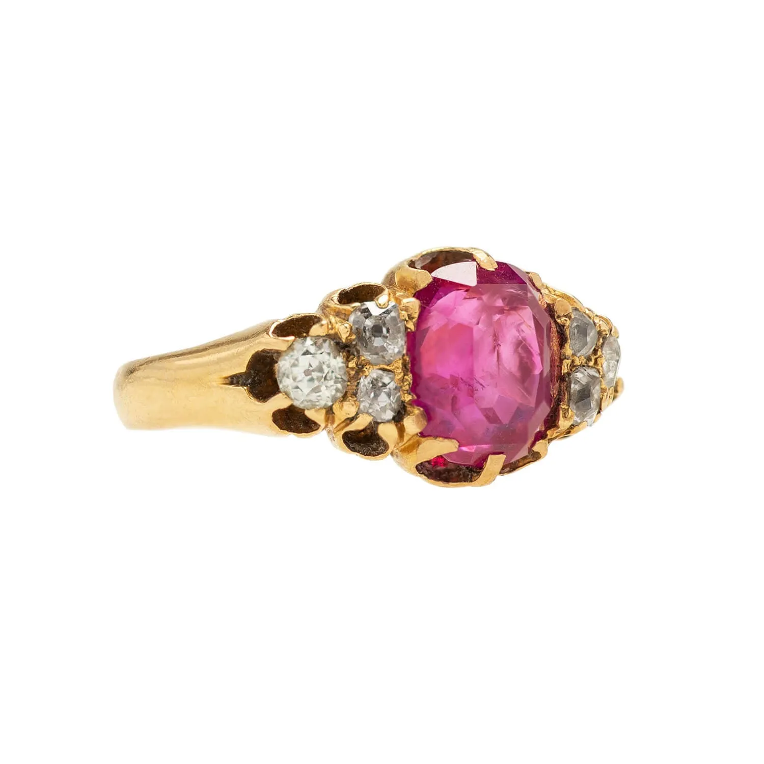 Victorian French 18k Burmese Ruby   Diamond Ring