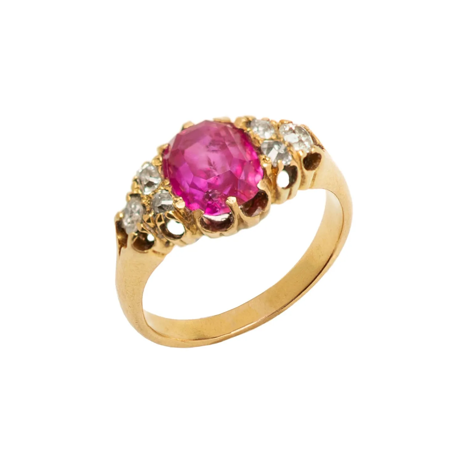 Victorian French 18k Burmese Ruby   Diamond Ring