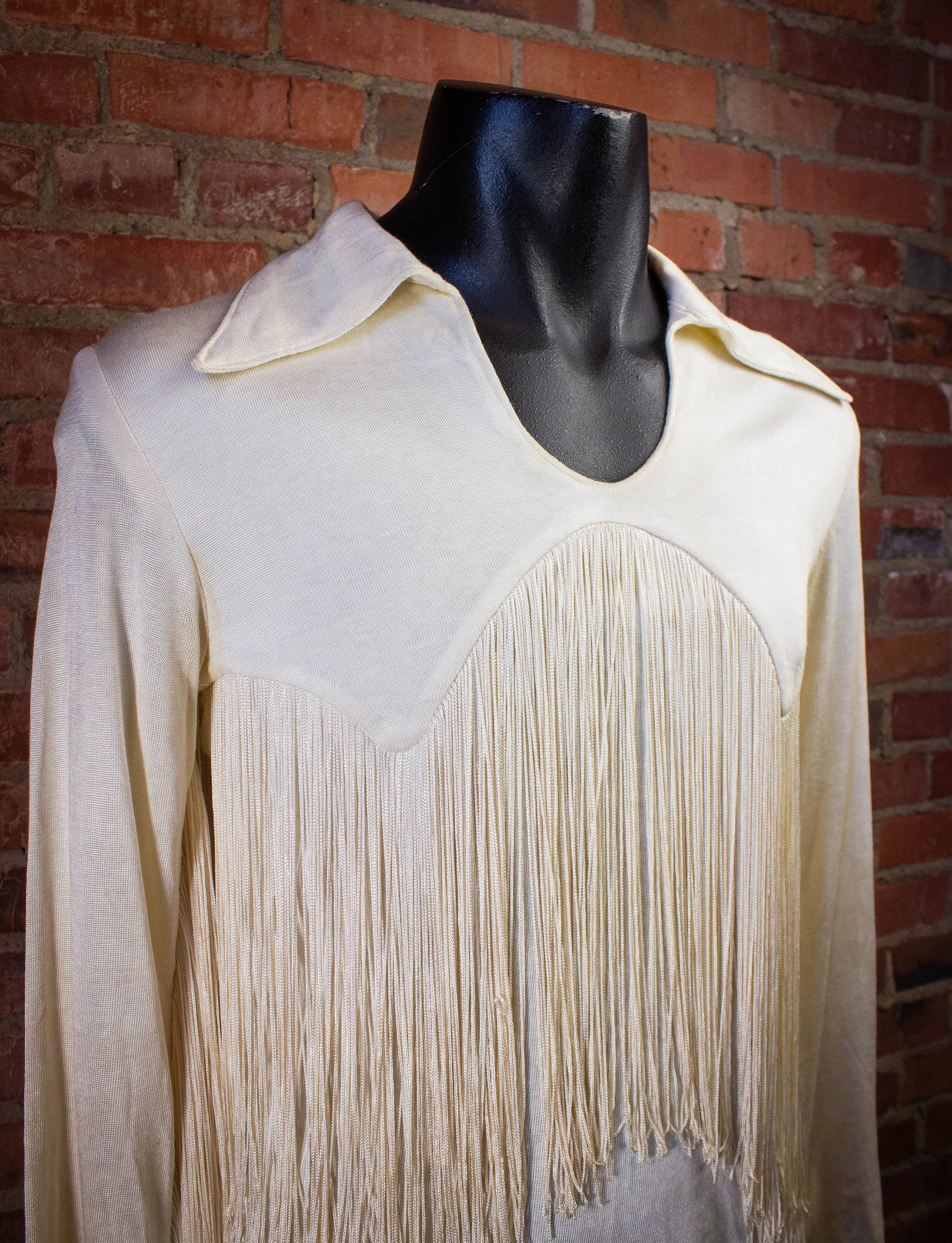 Vintage 70s Cream Fringe Shirt Small Ozzy Black Sabbath