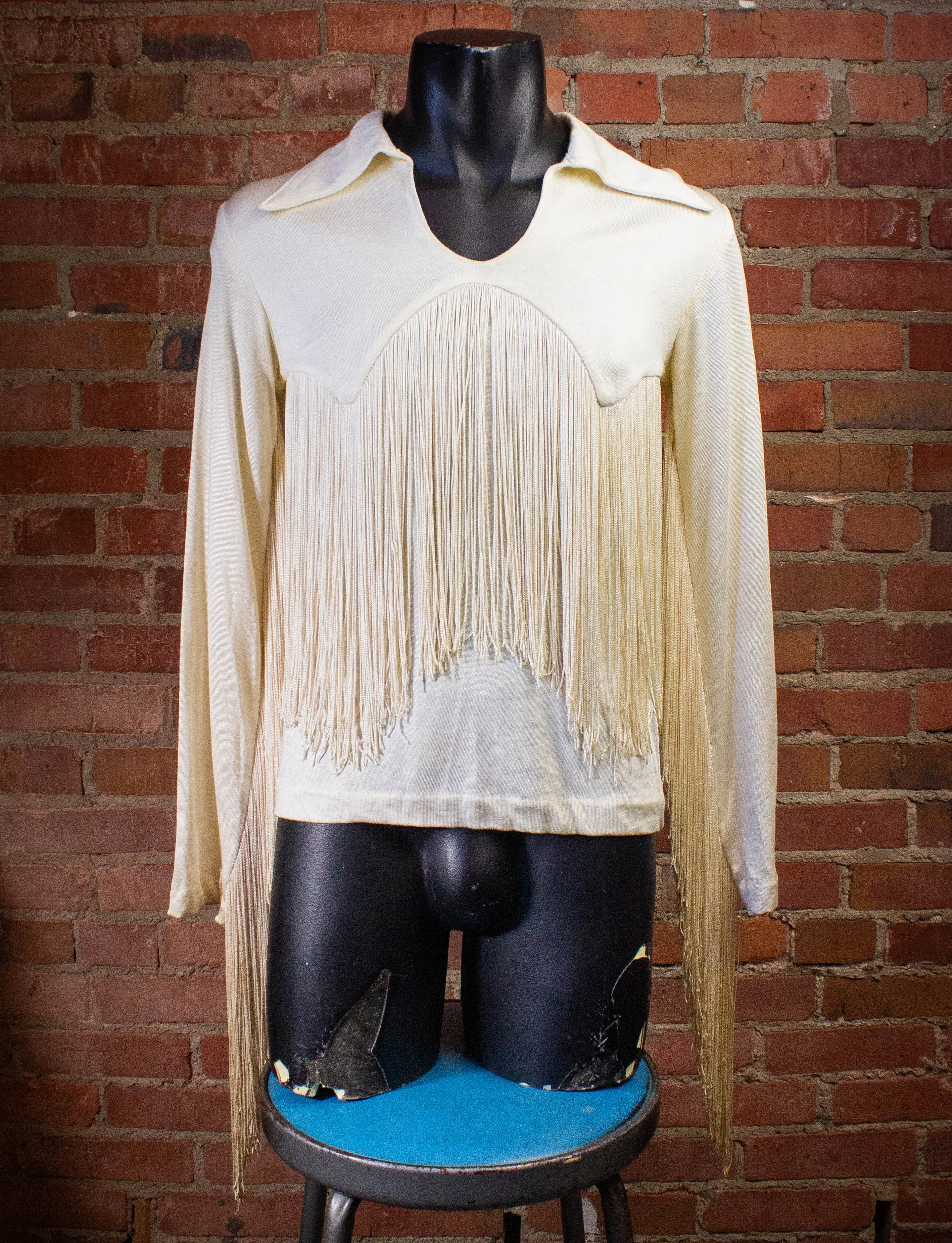 Vintage 70s Cream Fringe Shirt Small Ozzy Black Sabbath