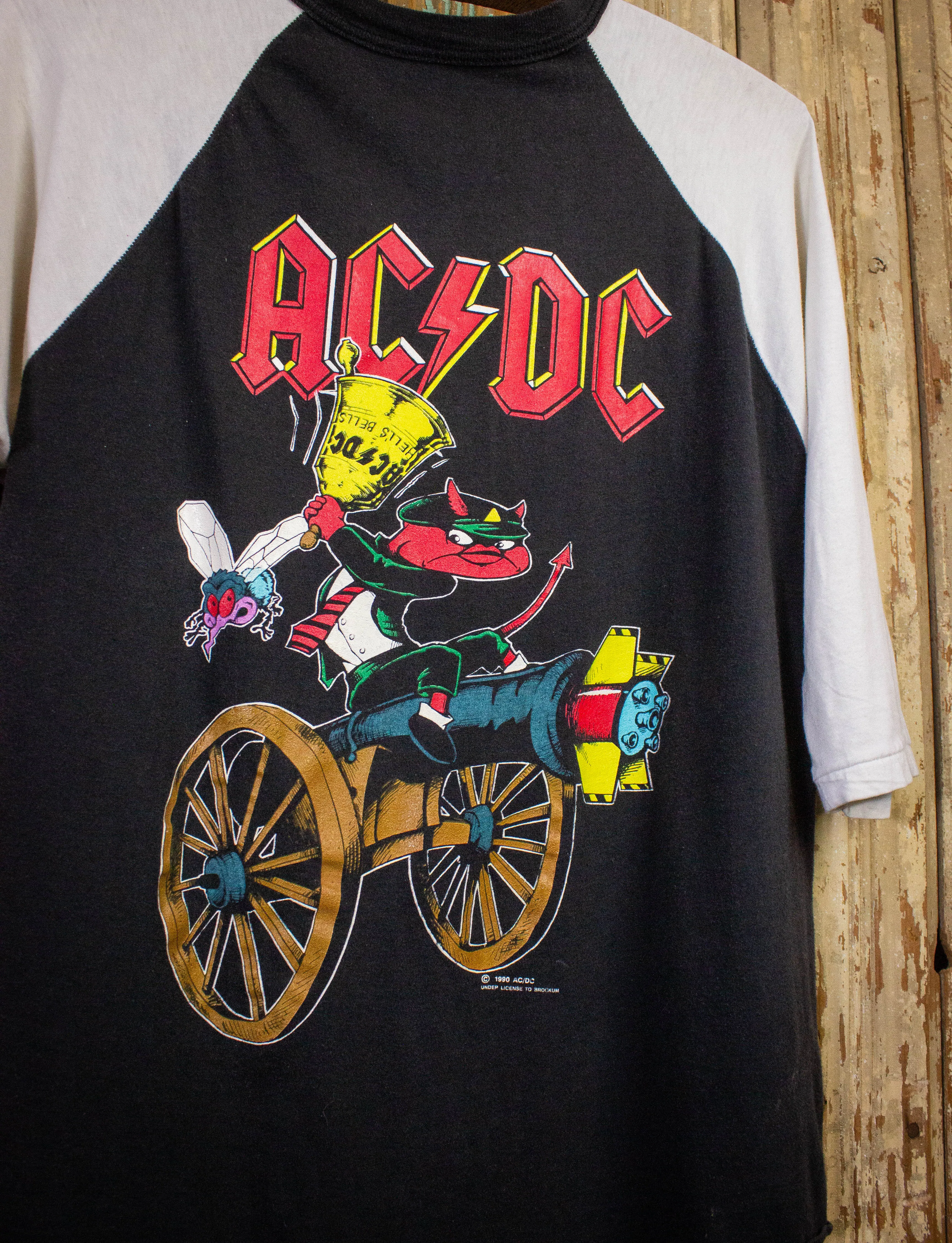 Vintage AC/DC Hell's Bells Raglan Concert T Shirt 1990 Black/White Medium