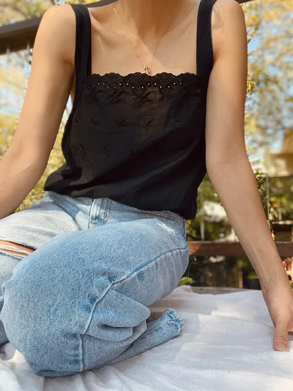 Vintage Black Cotton Camisole