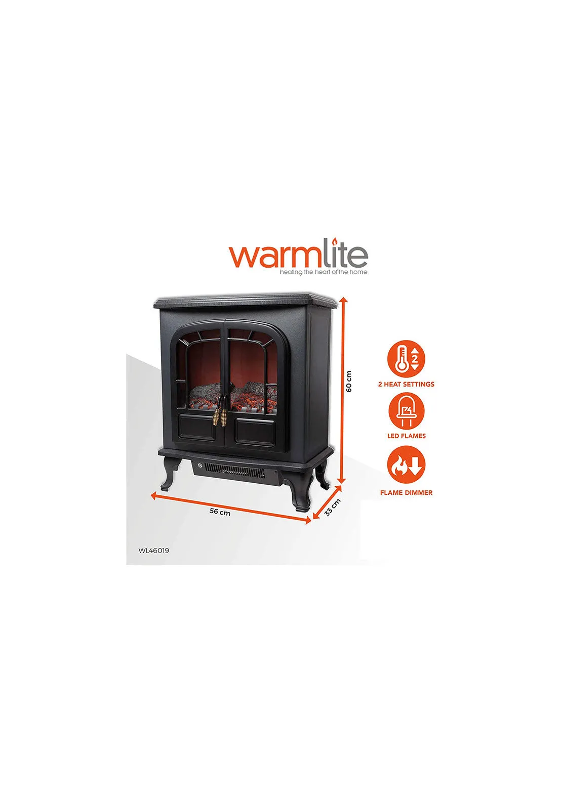 Wingham 2Kw Electric Double Door Fire Stove | WL46019 - Black