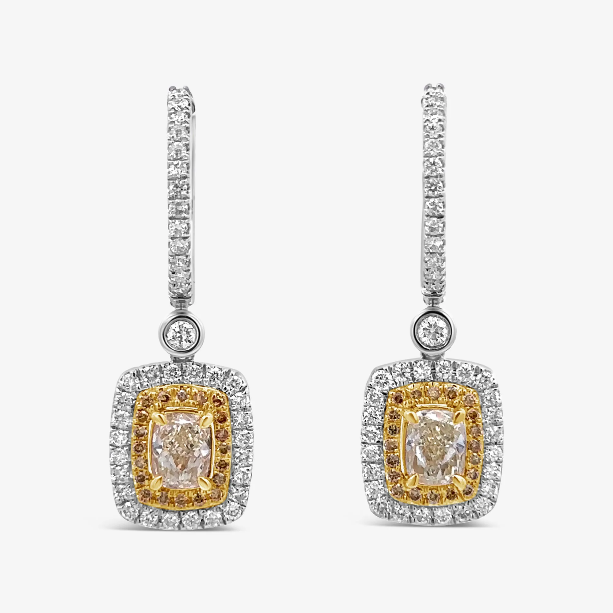 Yellow & White Diamond Dangle Earrings