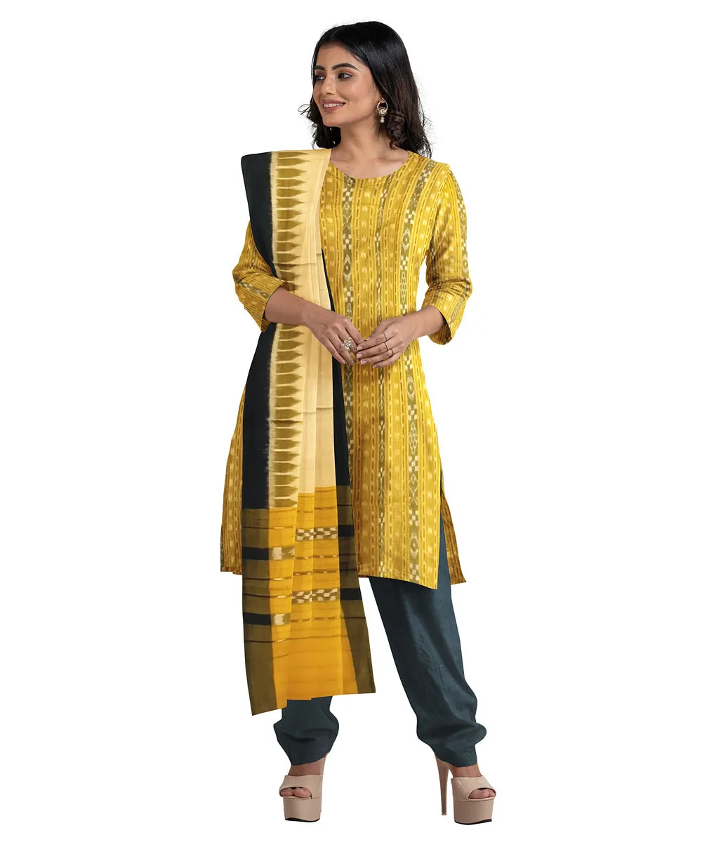 Yellow black handwoven cotton nuapatna dress material